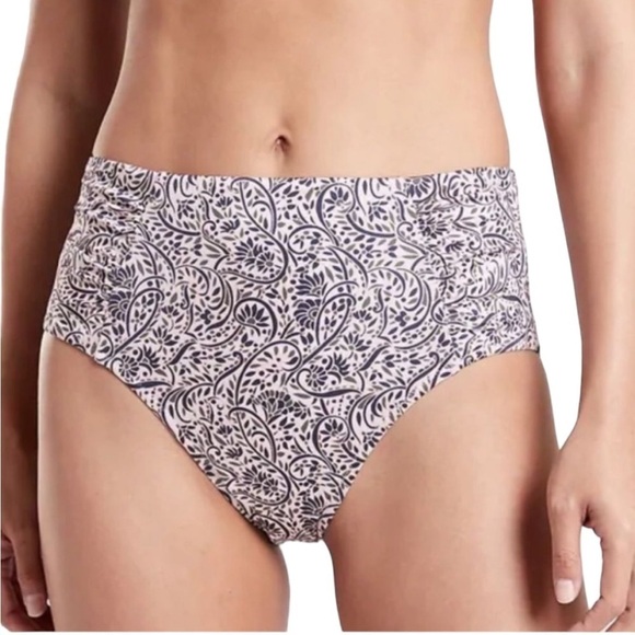 NWOT Athleta Aqualuxe Batik High Rise Swim Bottom L Shirred Hip Medium Coverage - Picture 1 of 7